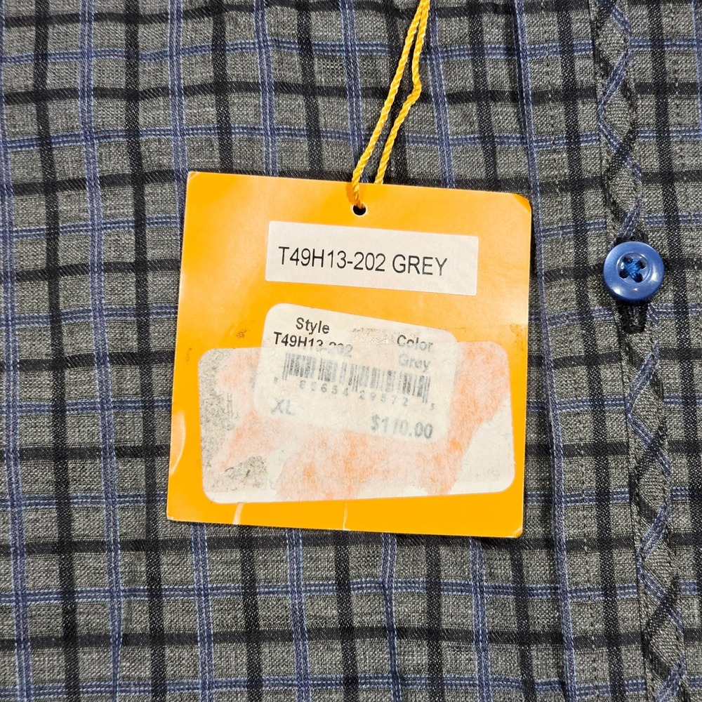 Thomas Dean Button Up Shirt Mens XL Grey Blue Grid Plaid Cotton Business Casual - Picture 5 of 9